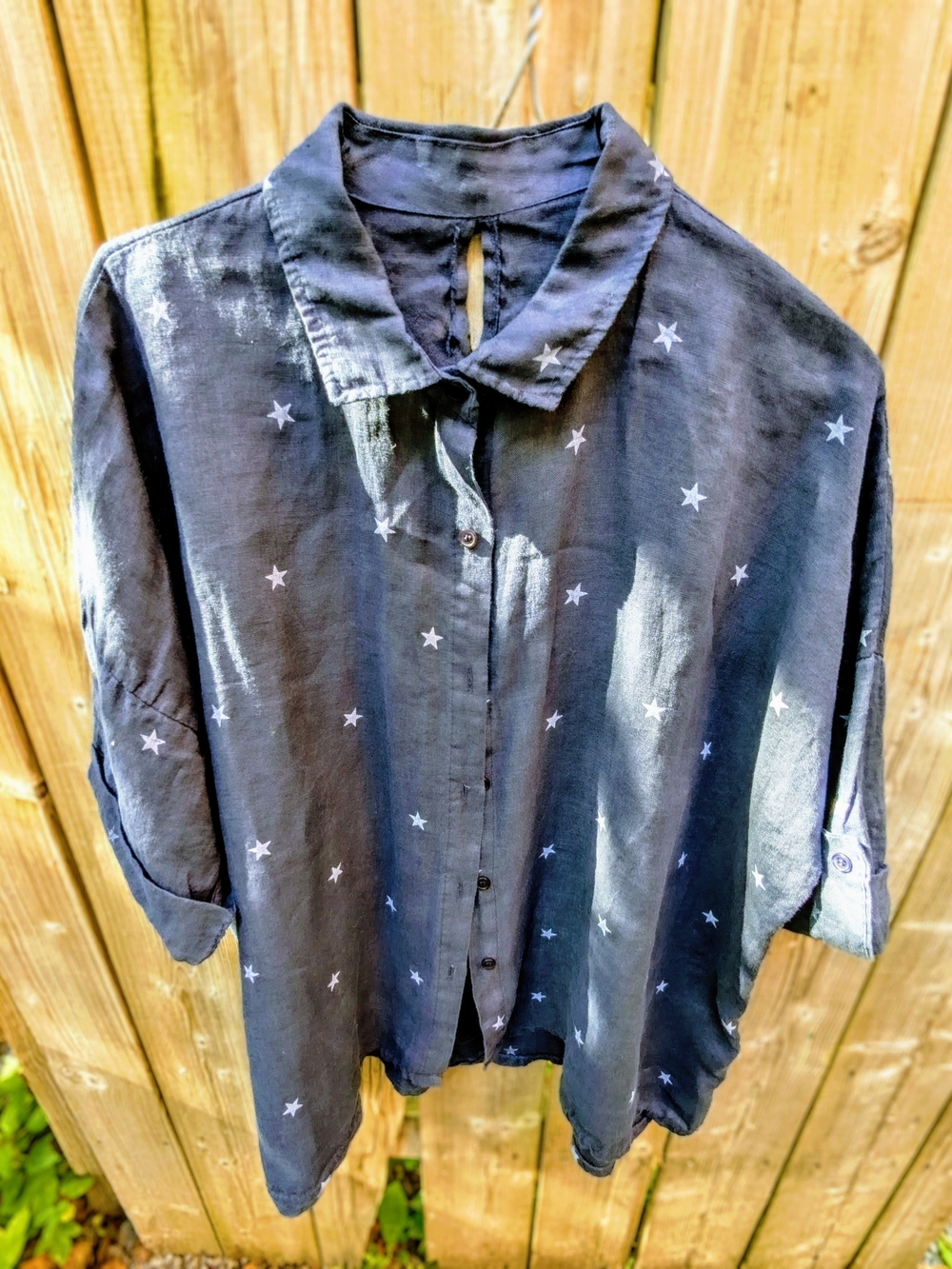 100% Linen Star Print Oversized Shirt Made in Italy OS / Chemise ample 100 % lin